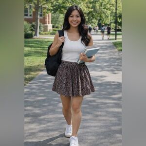 American Eagle Women’s Black Floral Flutter Mini Skirt